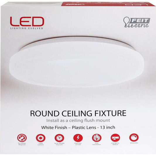 Feit Electric White 17.5W 1300 lm. Flush Mount LED Ceiling Light Fixture 3.8 L x 13 H x 13 W in.