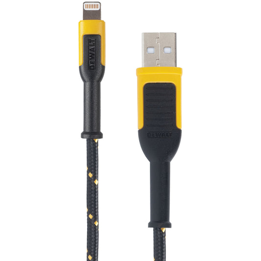 DeWalt Black/Yellow Reinforced Braided Lightning USB Charge and Sync Cable For Apple 4 ft. L