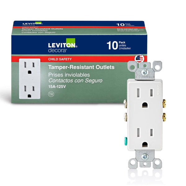Leviton Decora 15 amperios 125 V Duplex Blanco Tomacorriente 5-15R Paquete de 10