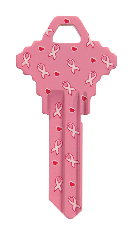 Hillman Breast Cancer Awareness Pink Breast Cancer Ribbon House/Office Universal Key Blank Single (Pack of 6).