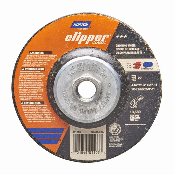 Disco de amolar clásico Norton Clipper de 4-1/2 pulg. DX de 5/8-11 pulg.