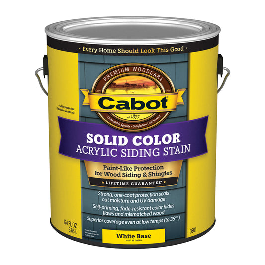 Cabot Solid Tintable 0801 White Base Water-Based Acrylic Solid Color Acrylic Deck Stain 1 gal. (Pack of 4)