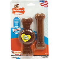 Nylabone Puppy Chew Textured Ring and Bone Dog Toy Wolf 2 Pack Chicken Flavor Up to 35 lb Puppies