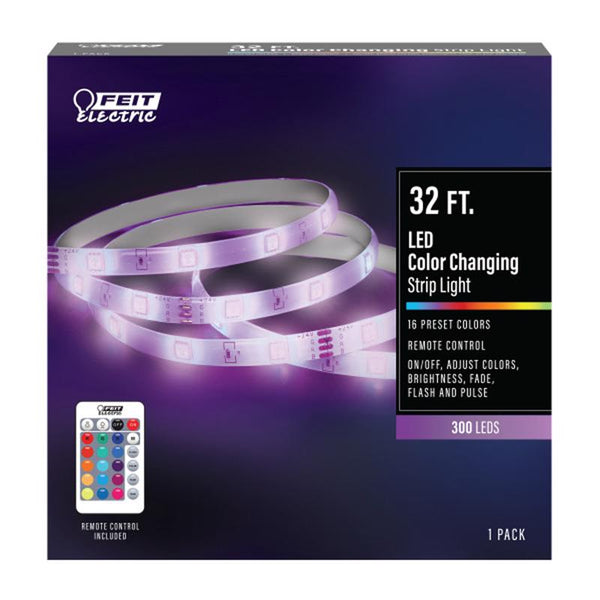 Cinta de luz LED enchufable que cambia de color Feit LED de 32 pies de largo, paquete de 1