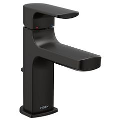 Matte black one-handle low arc bathroom faucet