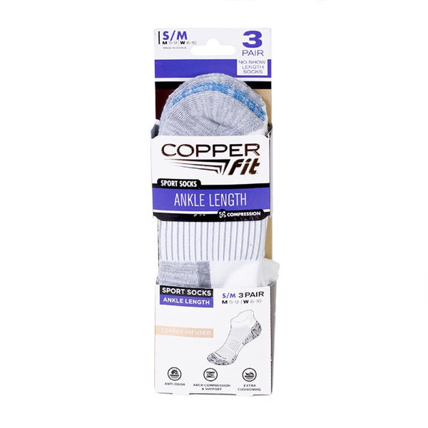 Calcetines deportivos unisex Copper Fit de talla S/M, color blanco