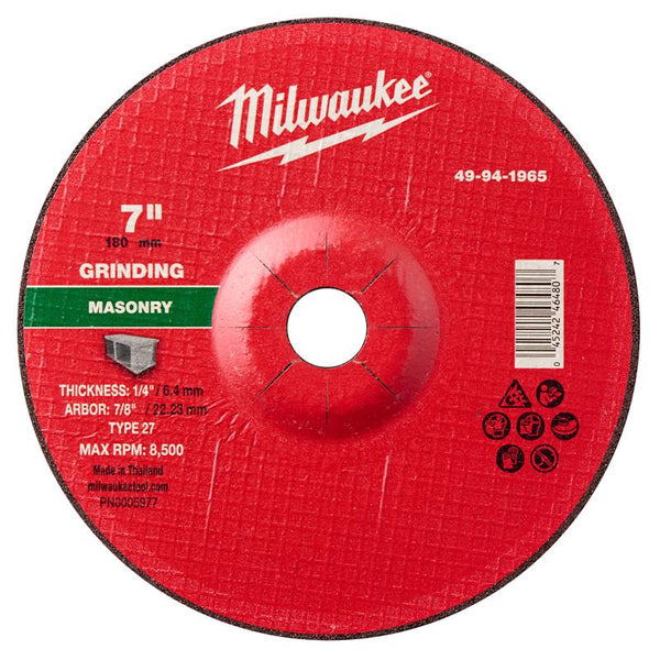 Disco de desbaste para mampostería Milwaukee de 7 in. de diámetro X 7/8 in. X 1/4 in. de grosor, paquete de 1