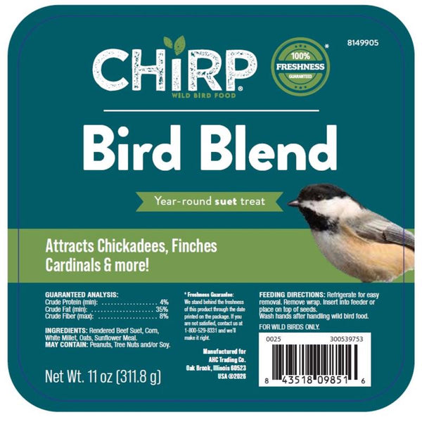 Chirp Bird Blend Suet Mixed Seed Suet 11 oz (Pack of 12)