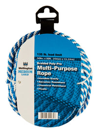 Wellington 3/8 in. D X 50 ft. L Blue/White Solid Braided Poly Derby Rope