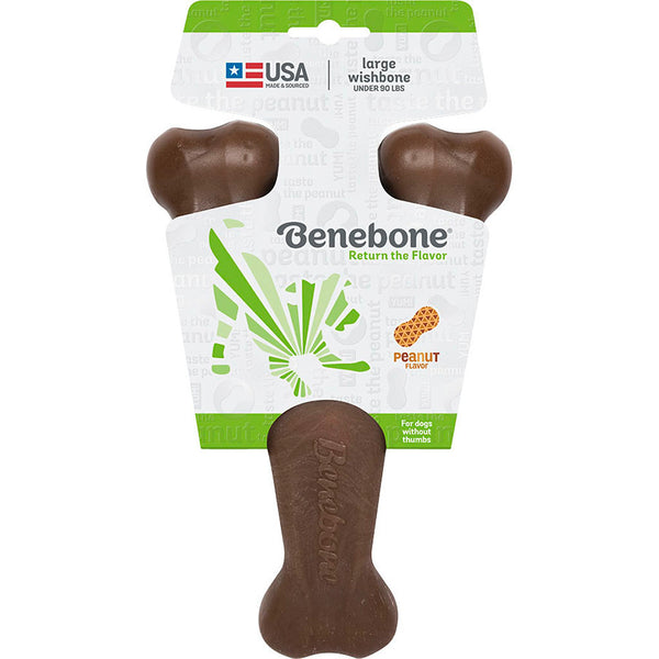 Benebone Wishbone Dog Chew Toy Peanut Butter Flavor Large Durable Nylon for Dogs Under 100 lbs