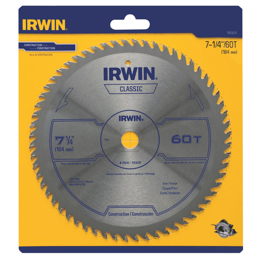 Irwin 7-1/4 in. D X 5/8 in. Classic Carbide Circular Saw Blade 60 teeth 1 pk