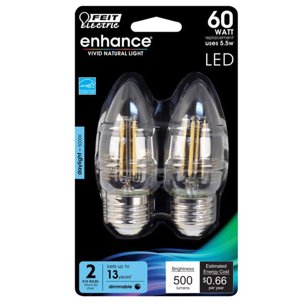 LED B10 E26 DL 60W 2PK