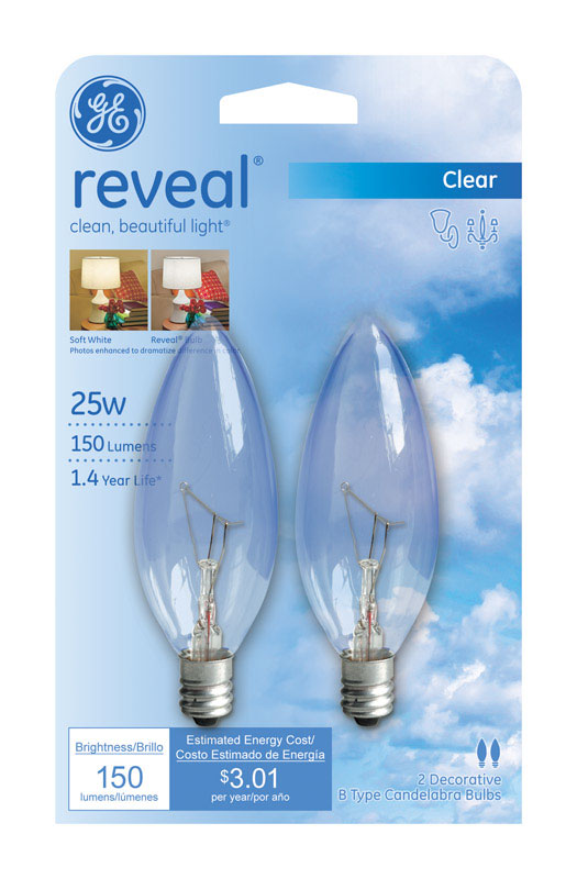 GE Reveal 25 watts B10 Decorative Incandescent Bulb E26 (Medium) Soft White 2 pk (Pack of 6)
