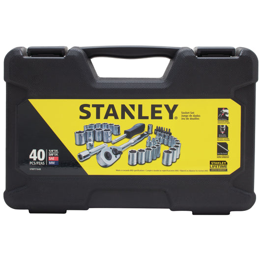 Stanley 1/4 and 3/8 in. drive Metric and SAE 6 and 8 Point Socket Set 99 pc