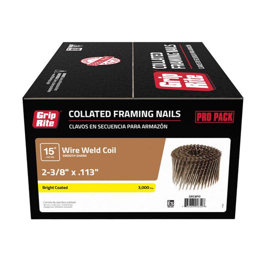 Grip-Rite 2-3/8 in. Wire Coil Framing Nails 15 deg. Smooth Shank 3000 pk