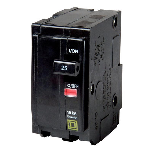 Square D 2-Pole Indoor Plug-In Circuit Breaker QO 25A 120/240V, 3.5 H x 1.48 W x 2.92 D in.