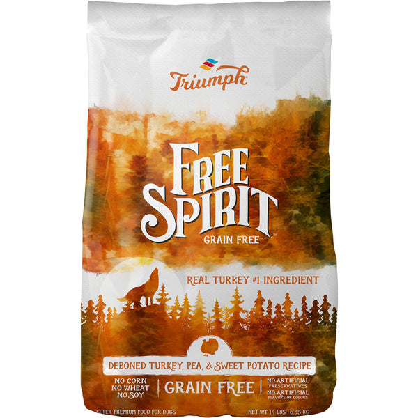 Triumph Free Spirit Grain Free Dog Food Turkey and Sweet Potato Recipe Premium Dry Food 14 lb