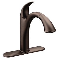 Oil rubbed bronze one-handle low arc pullout kitchen faucet
