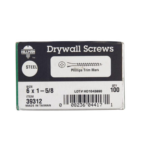 Hillman No. 6 X 1-5/8 in. L Phillips Drywall Screws 100 pk
