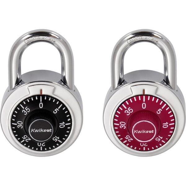 Candados de combinación con dial Kwikset de 2" y arco de 13/16", paquete de 2 - negro/rojo