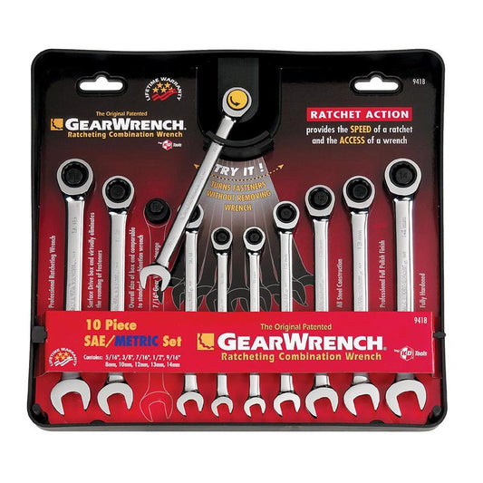 GearWrench 12 Point Metric and SAE Ratcheting Combination Wrench Set 10 pc.