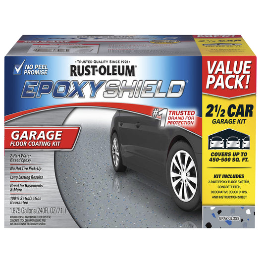 Rust-Oleum EpoxyShield Gloss Gray Water-Based Garage Floor Coating Kit 240 oz