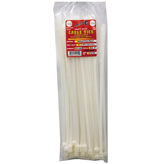 Tool City  14.5 in. L White  Cable Tie  100 pk