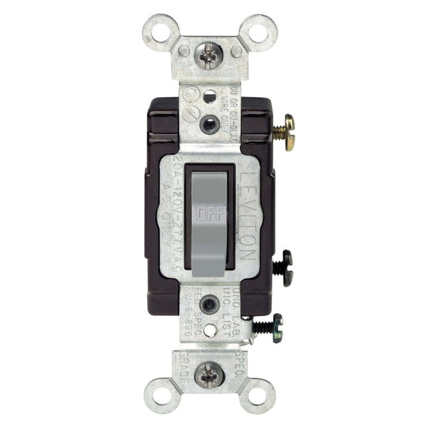 Interruptor de CA silencioso de palanca unipolar Leviton de 20 amperios, color gris, paquete de 1