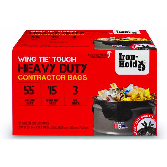 Iron Hold 55 gal. Contractor Bags Twist Tie 15 pk (Pack of 4)