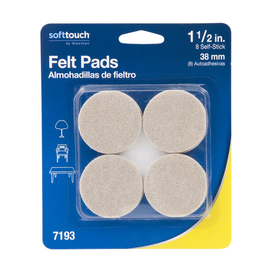 Softtouch Felt Self Adhesive Protective Pad Beige Round 1-1/2 in. W X 1-1/2 in. L 8 pk