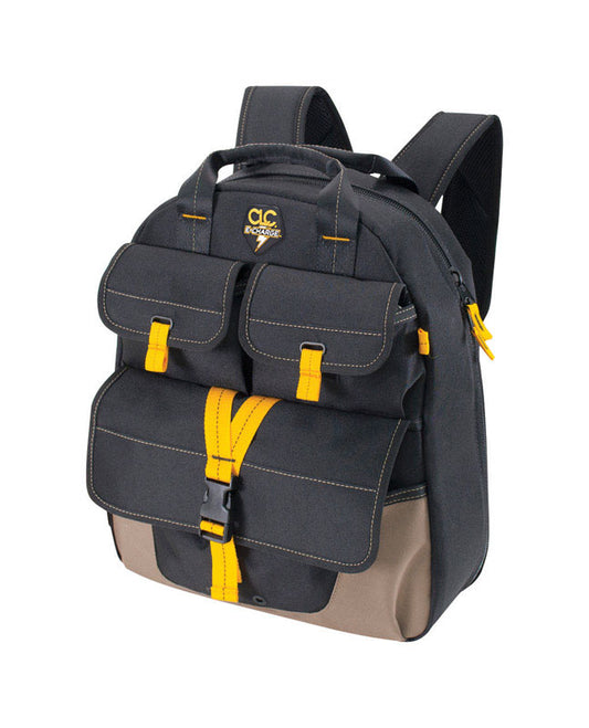 CLC E-Charge 6 in. W X 19.5 in. H Polyester Backpack Tool Bag 23 pocket Black/Tan 1 pc