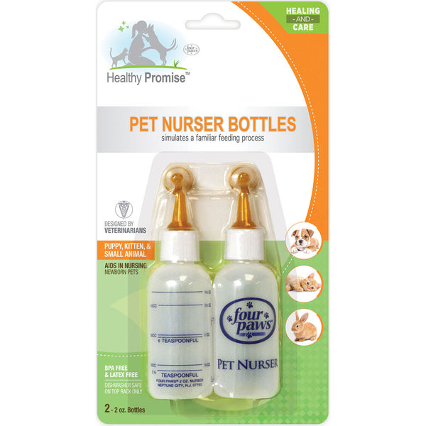 Four Paws Pet Nurser Bottle Kit for Puppies, Kittens and Small Animals Feeding Bottles 2 oz 2 pk