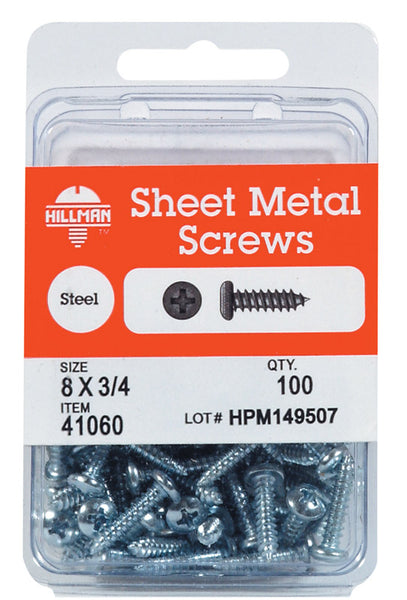 Tornillos para chapa de acero galvanizado con cabeza plana Phillips Hillman n.º 10 x 1 pulg. L, 75 unidades (paquete de 5)