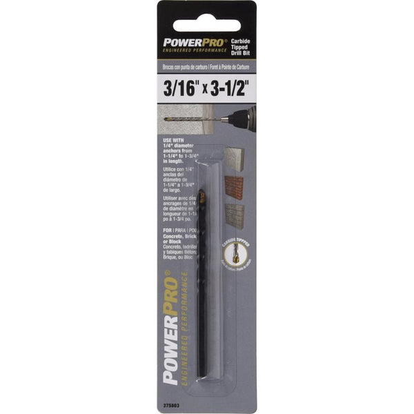 Broca de acero al carbono Power Pro de 3/16 pulg. x 3-1/2 pulg. de largo, 1 paquete