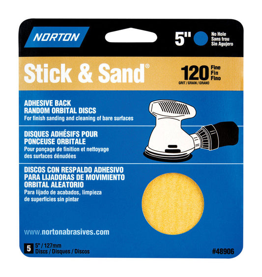 Norton Stick & Sand 5 in. Aluminum Oxide Adhesive A290 Sanding Disc 120 Grit Medium 5 pk
