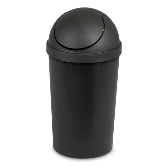 Sterilite 10839006 12 Quart Black Round Swing-Top Wastebasket (Pack of 6)