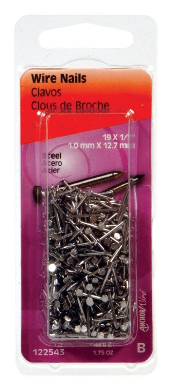 Hillman 19 Ga. x 1/2 in. L Bright Steel Wire Nails 1 pk 1.75 oz. (Pack of 6)