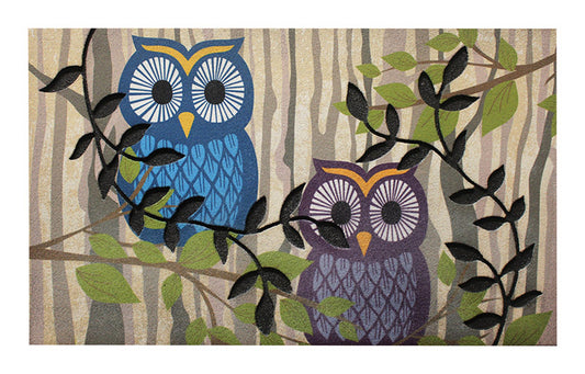 Multy Home Owls On Branches Multicolored Polyester/Rubber Nonslip Floor Mat 18 in. L x 30 in. W (Pack of 4)