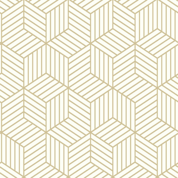 RoomMates 20.5 in. H X 16.5 ft. L Striped Hexagon White/Gold Vinyl Peel and Stick Wallpaper (Pack of 4)