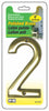 Hillman Distinctions 4 in. Gold Brass Screw-On Number 2 1 pc (Pack of 3)