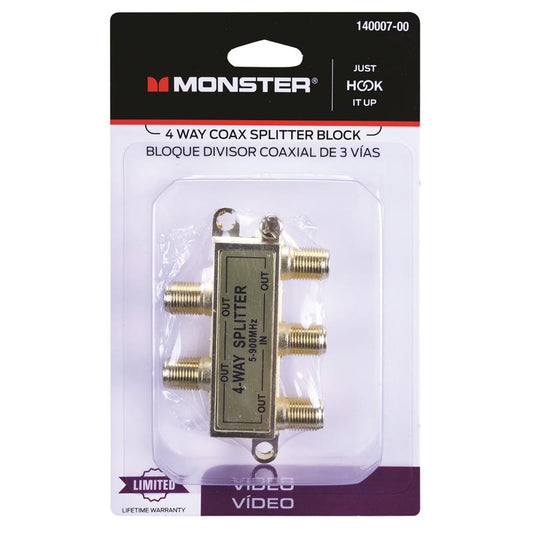 Monster Cable Just Hook It Up 4 Way Coax Splitter 75 Ohm 900 mHz 1 pk (Pack of 4)
