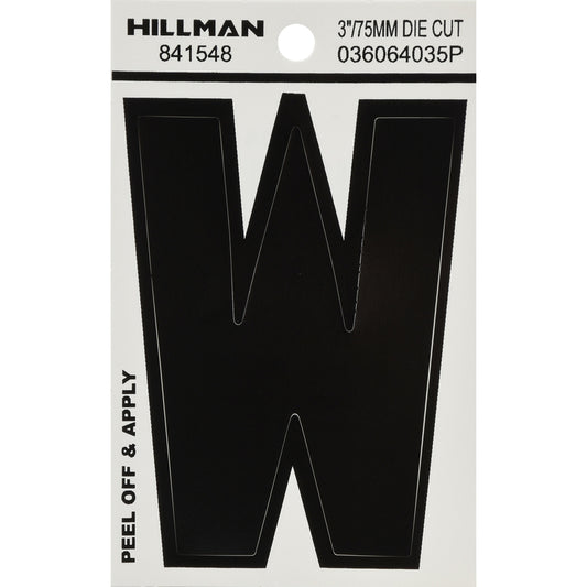 Hillman 3 in. Black Vinyl Self-Adhesive Letter W 1 pc (Pack of 6)