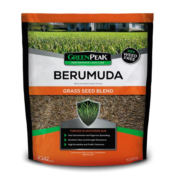 Semillas de césped Bermuda GreenPeak para sol o sombra, 5 lb