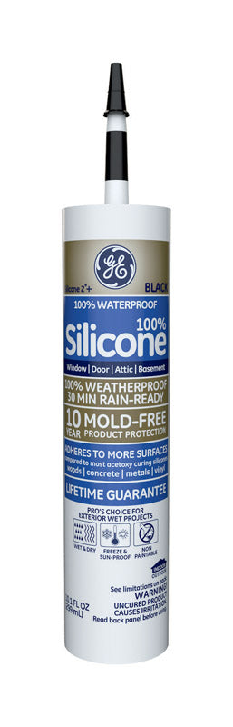 GE Silicone 2 Black Silicone 2 Window and Door Silicone 10.1 oz. (Pack of 12)