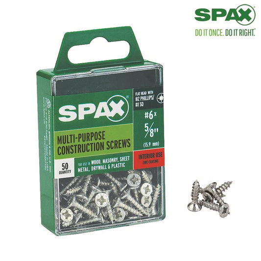 SPAX No. 6 x 5/8 in. L Phillips/Square Flat Head Zinc-Plated Steel Multi-Purpose Screw 50 each