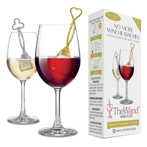 Filtro de vino de plástico dorado y plateado The Wand de PureWine (paquete de 8)