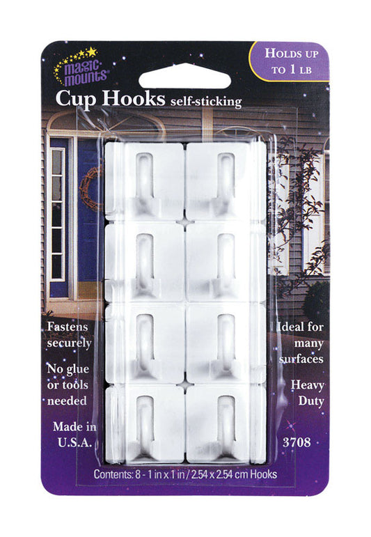 Magic Mounts Self Stick Metal Picture/Cup Hook 1 lb. Adhesive 8 pk (Pack of 12)