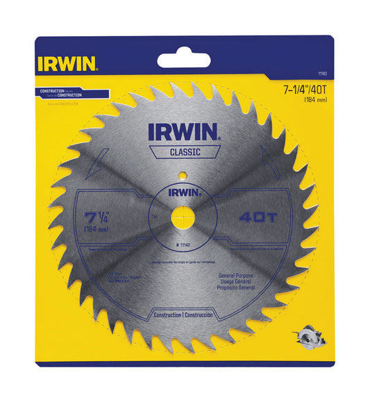 Irwin 7-1/4 in. D X 5/8 in. Classic Steel Circular Saw Blade 40 teeth 1 pk