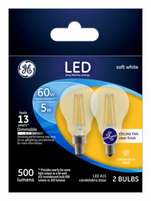 GE A15 E12 (Candelabra) LED Light Bulb Soft White 60 Watt Equivalence 2 pk