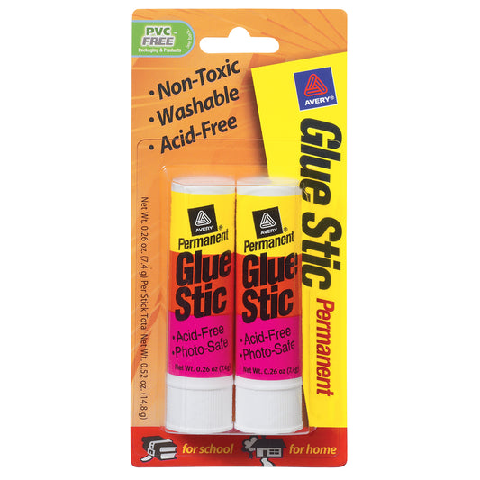 Avery 00171 .26 Oz Permanent Glue Stic 2 Count (Pack of 6)
